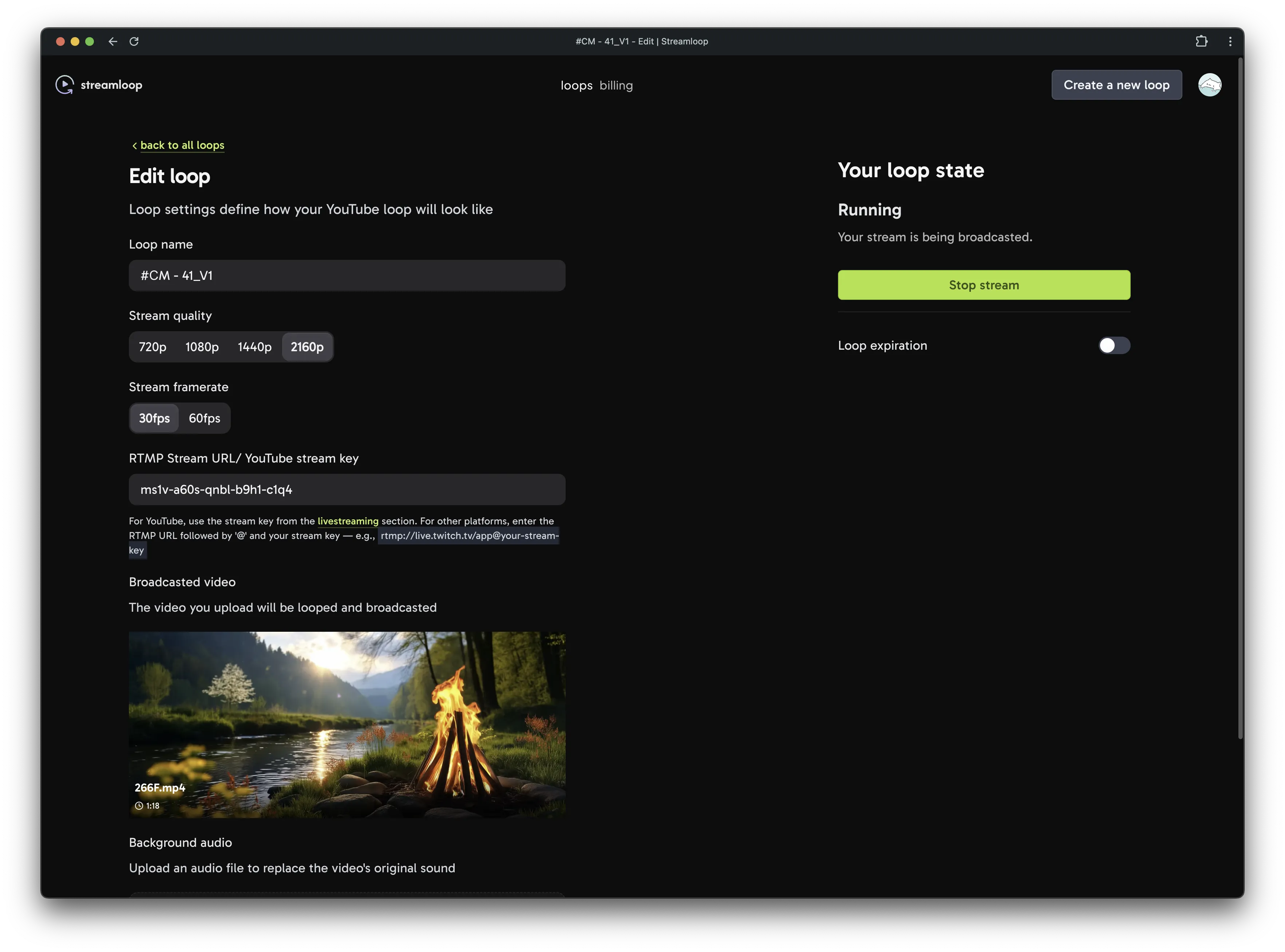 Streamloop editor interface